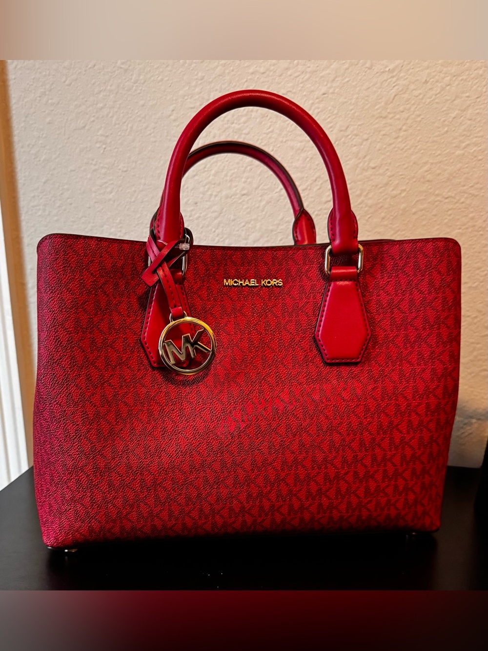 NWT Michael Kors Camille Large Signature Logo Satchel In Crimson Multi